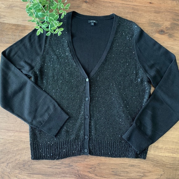 Apt. 9 Sweaters - Apt. 9 Silver Black Sequin Cropped Cardigan Sweater Dressy Party Holiday Event